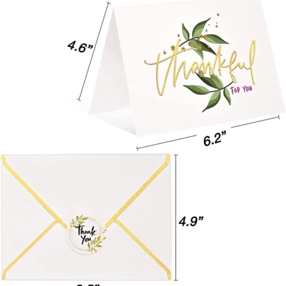48 Gold Foil Green Leaves Thank You Cards w/ Envelopes & Sticker Seals – NEW - Picture 2 of 5